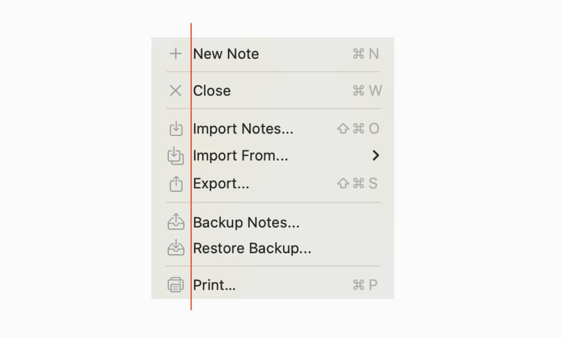 Screenshot with a red line to mark the shift of attention to the text instead of icons
