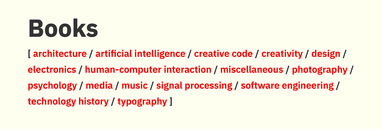Screenshot of Nick Arner’s /books page