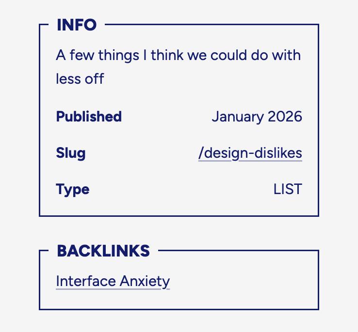 Screenshot of the metadata and backlink panels on post pages