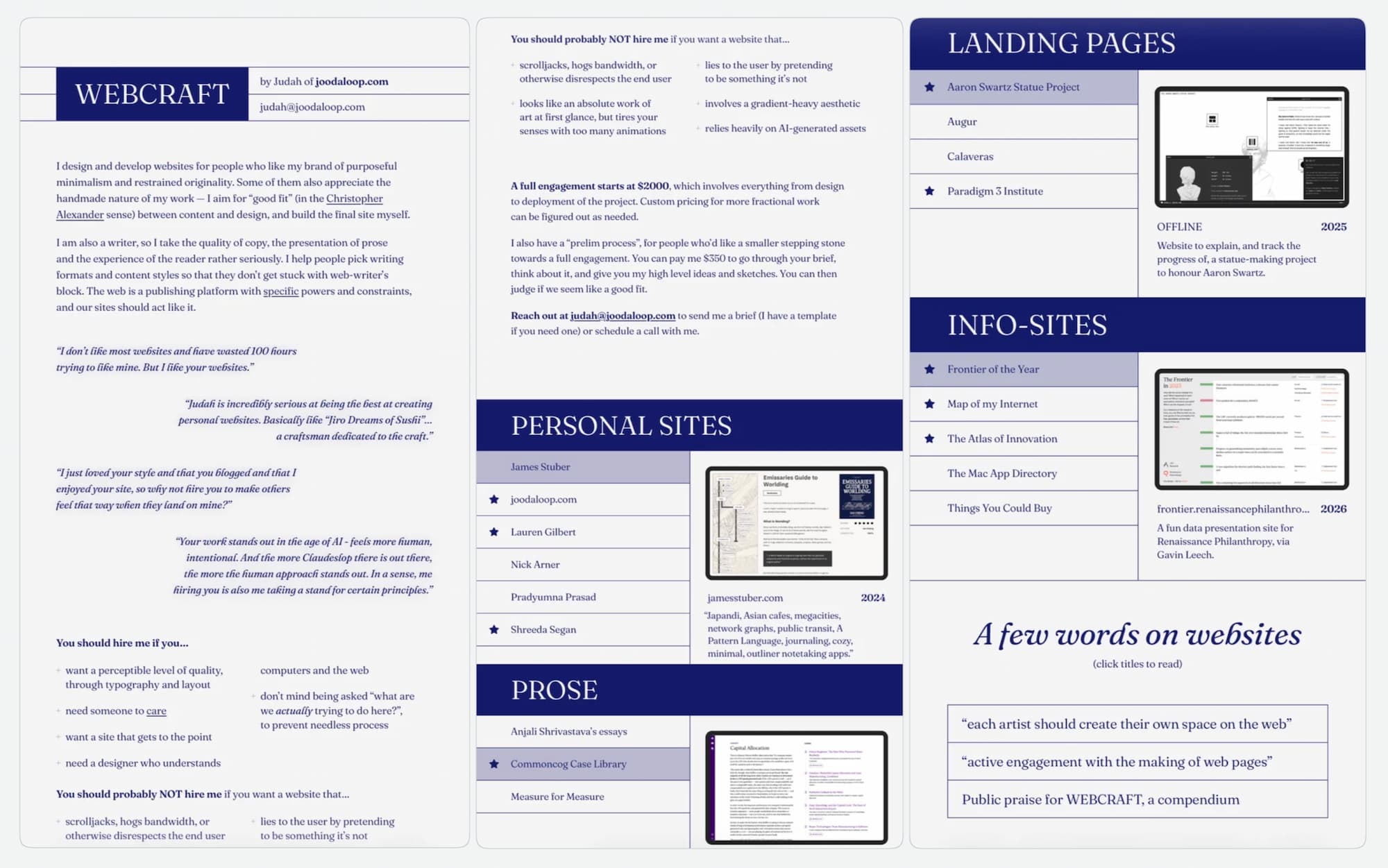 WEBCRAFT site horizontally laid out as three mobile screenshots